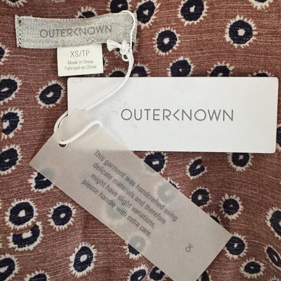 NWT Outerknown Rhiannon Ruffle Trim Tie Wrap Blouse Top Brown Women's Size XS - Picture 8 of 16
